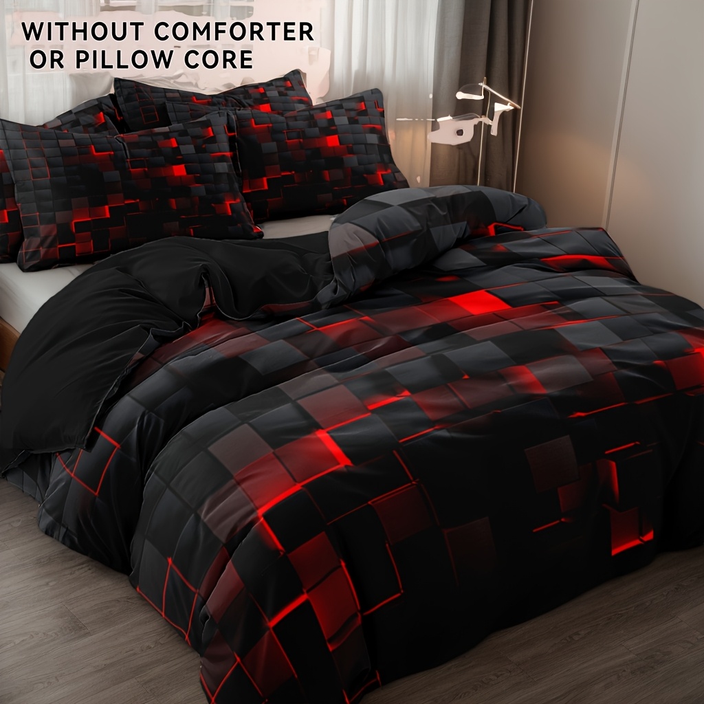 2d Flat Modern Geometric Duvet Cover 3pcs Set, Soft Fiber Plush, Breathable, Zipper Closure. Home Decor Gift, Suitable For - 1pc Duvet Cover And 2pcs Pillowcases (comforter And Pillow Inserts N