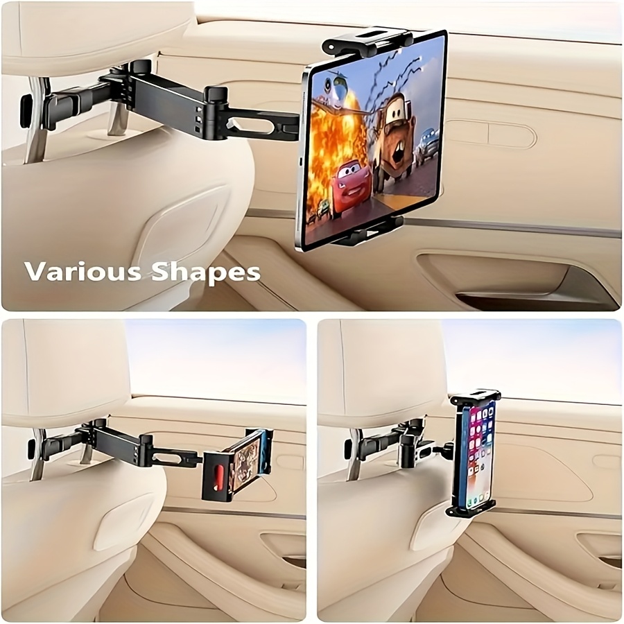 Image of 1pc Car Headrest Tablet Mount, 3-in-1 Long Arm Car Backseat Holder, 360 Degree Rotatable Adjustable, Road Trip Essential, Fits 4.7-11 Inch For Ipad Mini, Galaxy, Gift