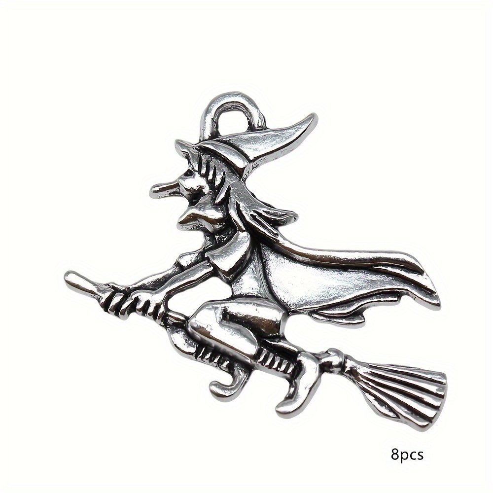 Image of 8pcs Witch Magic Broom Pendant Ancient Silvery Halloween Charm Additions Handmade Jewelry Earring Necklace Bracelet Additions Keychain Pendant 34x36mm
