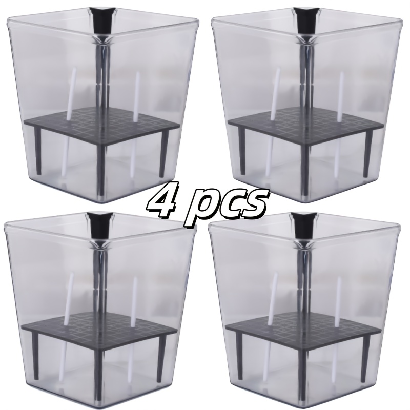 4pcs Modern Self-watering Planters With Tray - Lightweight Clear Plastic Indoor Flower Pots For Orchids, Ferns, African Lilies - Non-slip Bottom, Includes Multiple Components For Care