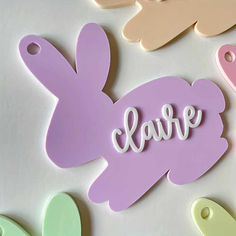 TEMU Étiquettes de panier de Pâques, étiquettes de Pâques en acrylique, étiquettes de panier avec nom personnalisé, étiquettes de lapin