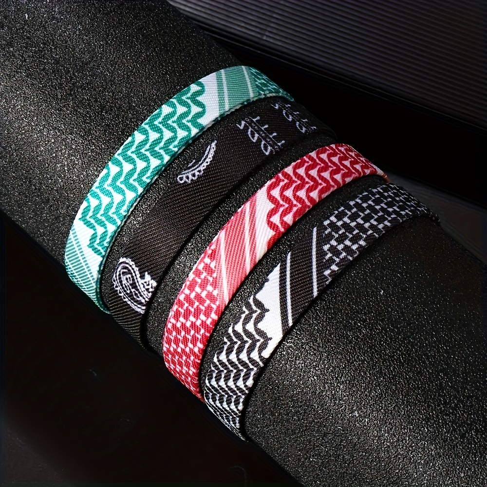 Men's Adjustable Nylon Bracelet with Intricate Patterns Green Red & Designs