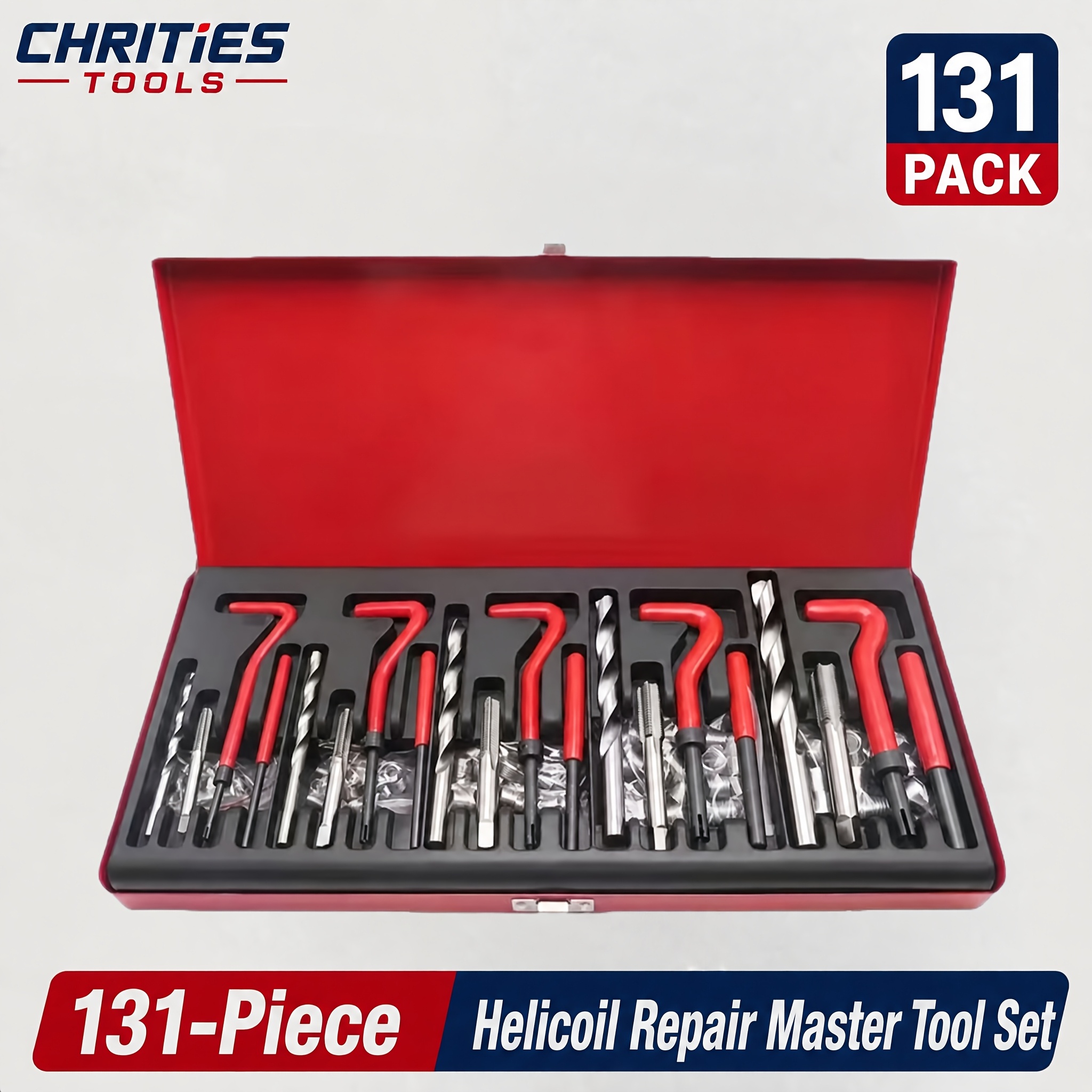 Image of Chrities Tools 131pcs Of Repair Tools, Professional Thread Repair Kits, Steel Spiral Thread Repair Kits, Portable Drilling Thread Repairers, Thread Repair Tools