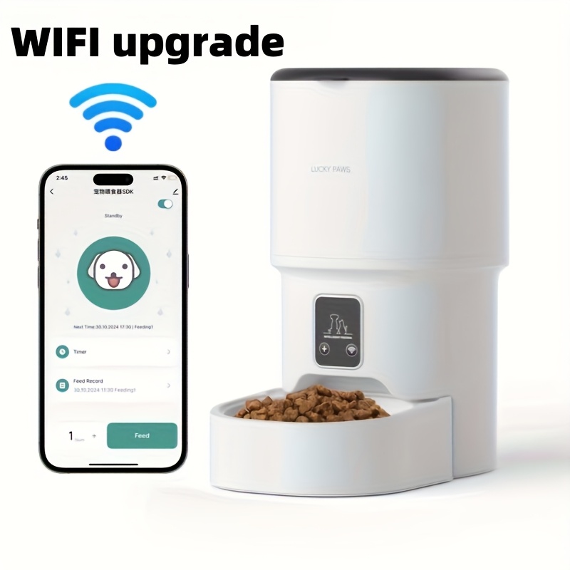 TEMU Wifi-enabled Automatic Pet Feeder For Cats And Dogs, Featuring A Large Capacity, Detachable For
