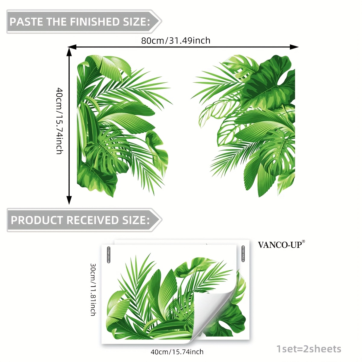Image of A Set Of 2 Tropical Leaves Wall Stickers Home Decor Stickers Bedroom Living Room Sofa Entrance Background Decoration