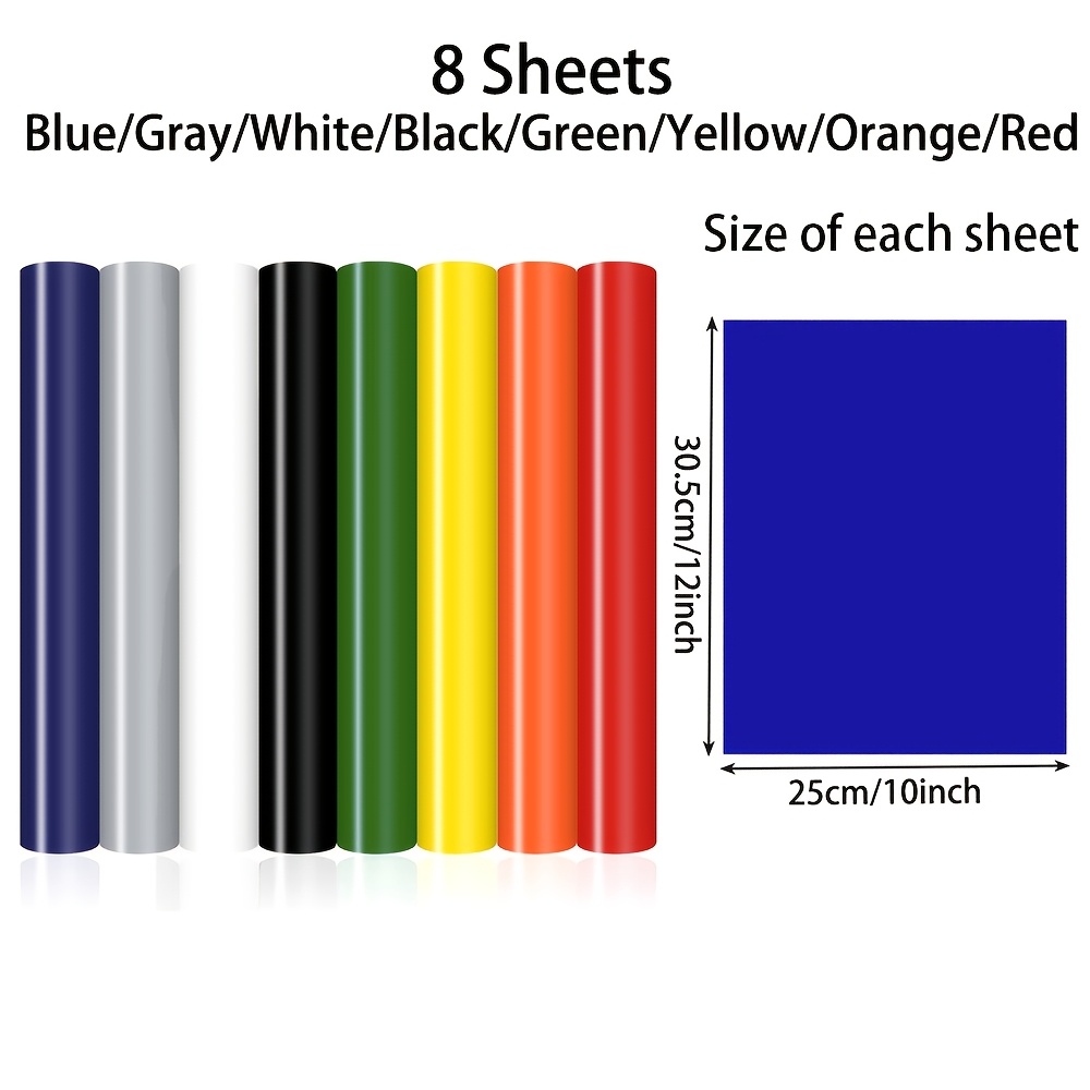 Image of 8 Sheets Assorted Colors Heat Transfer Vinyl - 12"x10" Iron-on Vinyl Sheets For Diy T-shirts, Clothes, Bags - Compatible With Air & Maker, Durable & Supplies