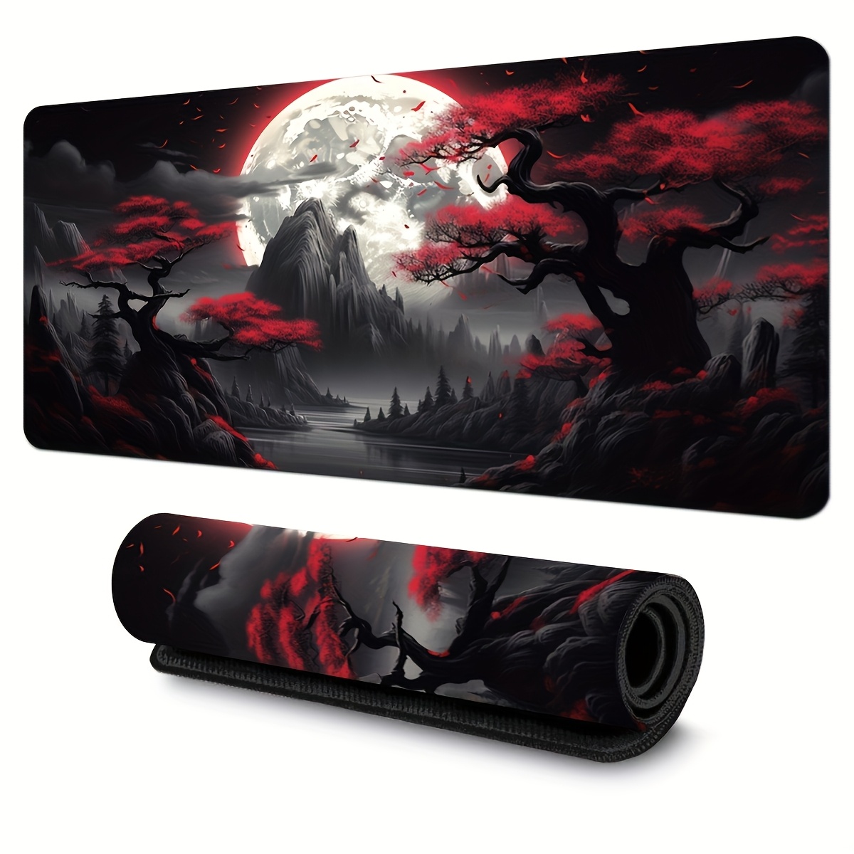 Red Moon Desk Mat - Large Gaming Mouse Pad, Rubber Base Computer Mat - For Teenagers, And Girlfriends - Perfect For , Office And Gaming - Ideal Gift For