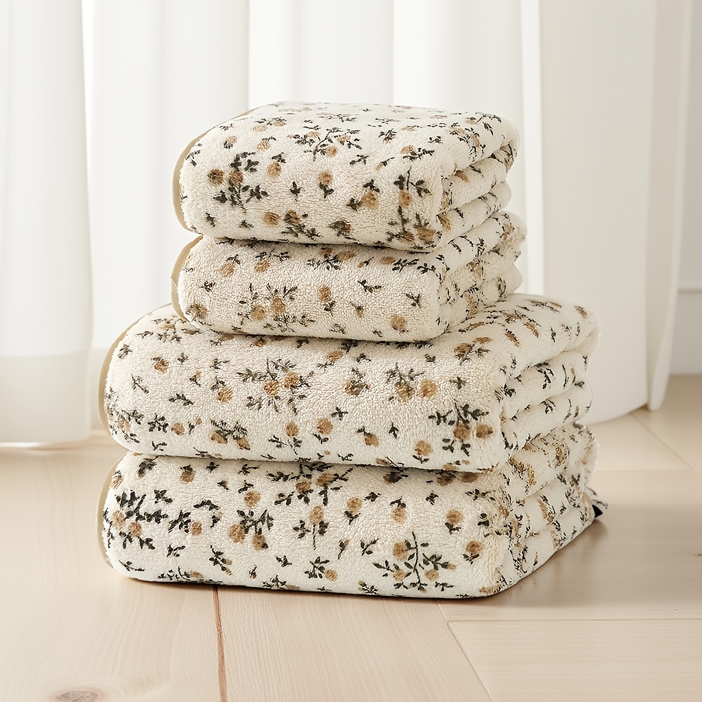 TEMU 4pcs Coral Fleece Towel And Face Cloth Set