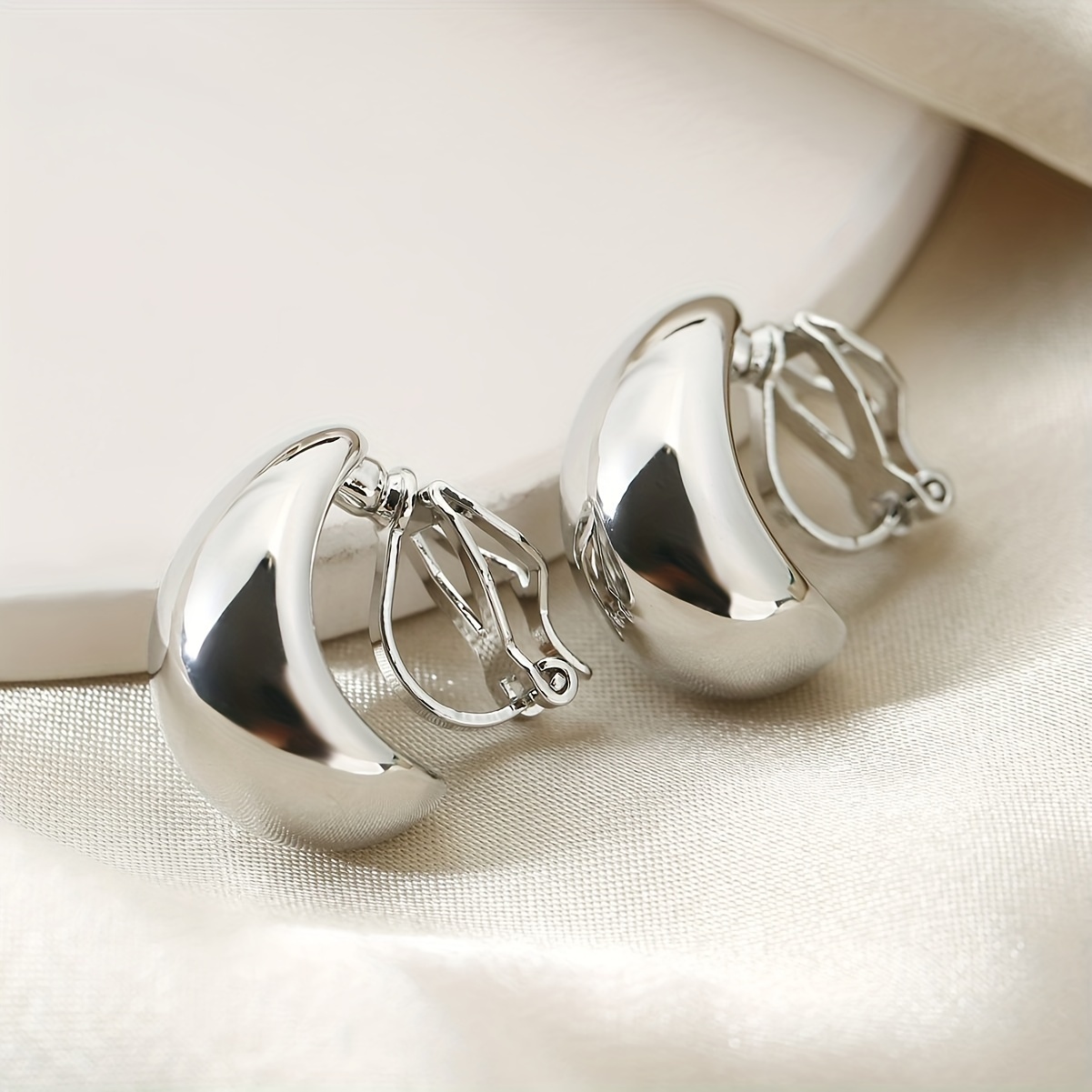 French Light Water Drop Shape Ear Clip Earrings