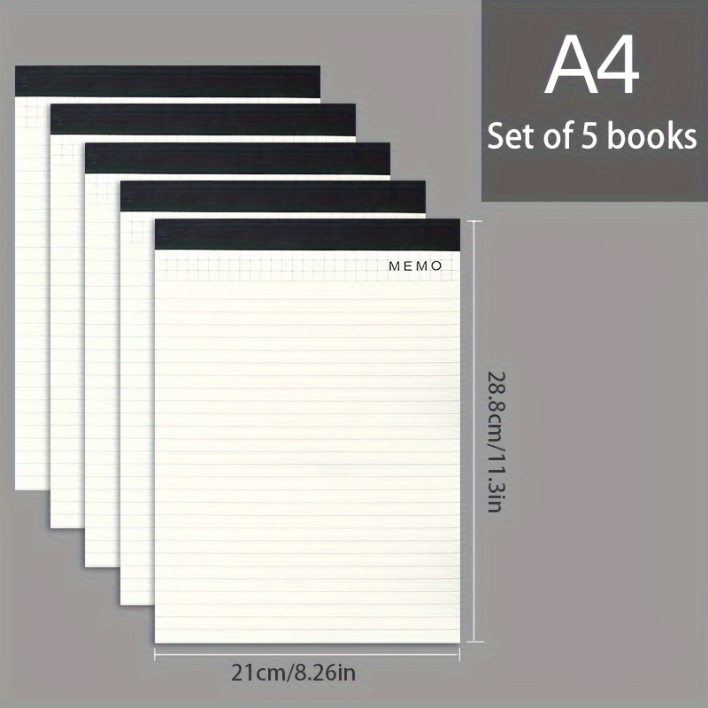 

5-pack, 25 Sheets Per Book, Wide-ruled Writing Notebook, A4 (28.8cm/11.3in*21cm/8.26in) For Office Meetings, School Students