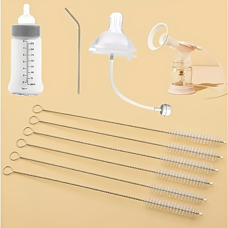 juego de 10 piezas, múltiples especificaciones, mango de acero inoxidable, cepillo para paja con cerdas   - cepillo de limpieza -   para vasos, teteras, botellas de leche, tubos de ensayo, mini botellas,  ., suministros de limpieza, herramientas de limpieza Detalles del producto 0