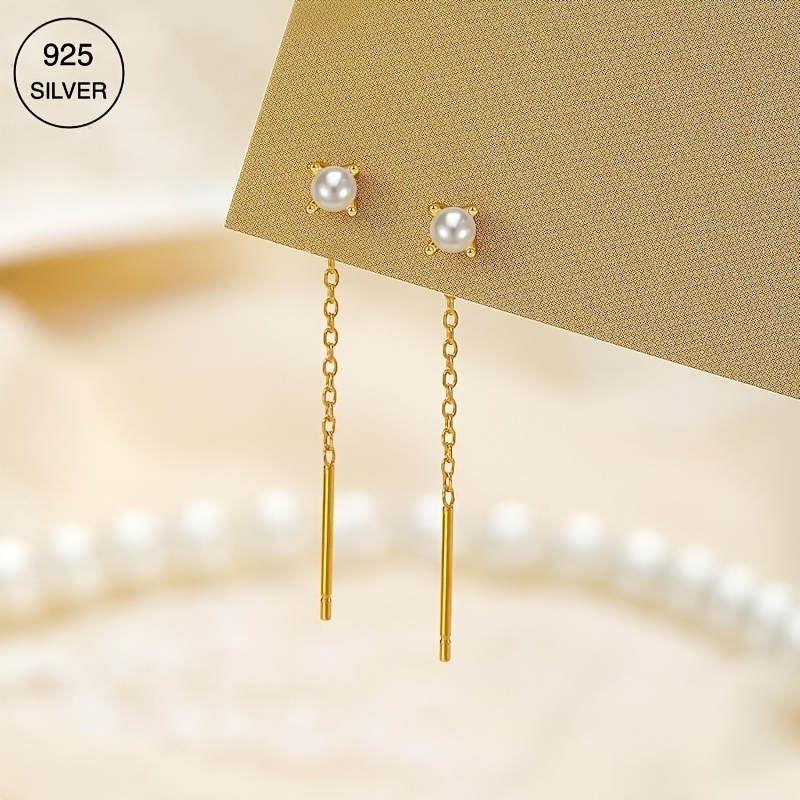 18K Gold Plated Shell Pearl Dangle Earrings Hypoallergenic Lightweight