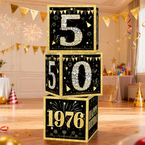 50th birthday decoration 50th birthday decoration box black golden theme 50th birthday party decoration 3pcs 50th birthday party card boxes suitable for 50 year old men and women birthday room outdoor photo decoration 50th birthday