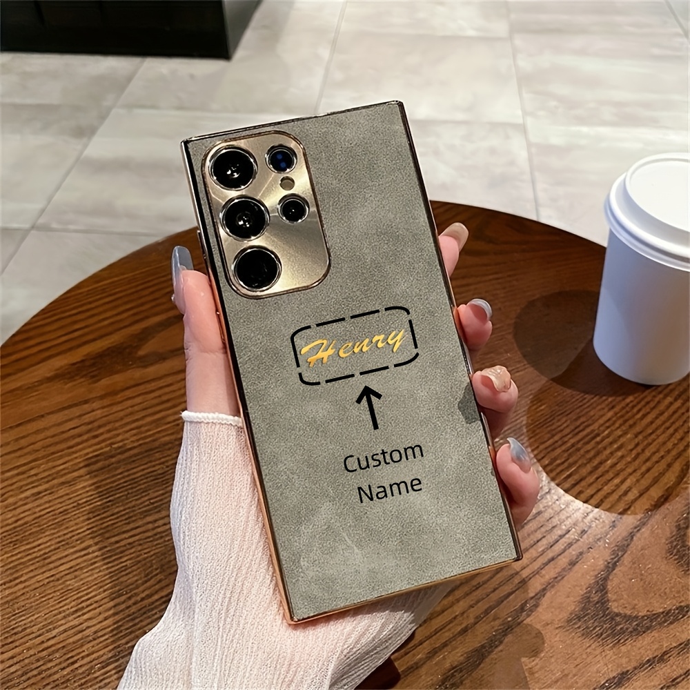 TEMU Phone Case: Personalised Custom Name Sheepskin Pattern Faux Leather Phone Case For Galaxy S22 S23 S24 S25 Customized Initials Letters Faux
