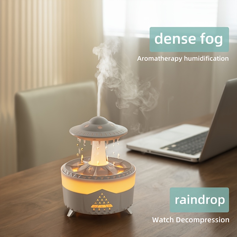 Luftbefeuchter, Aromamaschine, Wolken-Wassertropfen-Design, mit buntem Nachtlicht, 325 ml Fassungsvermögen_voghion.com