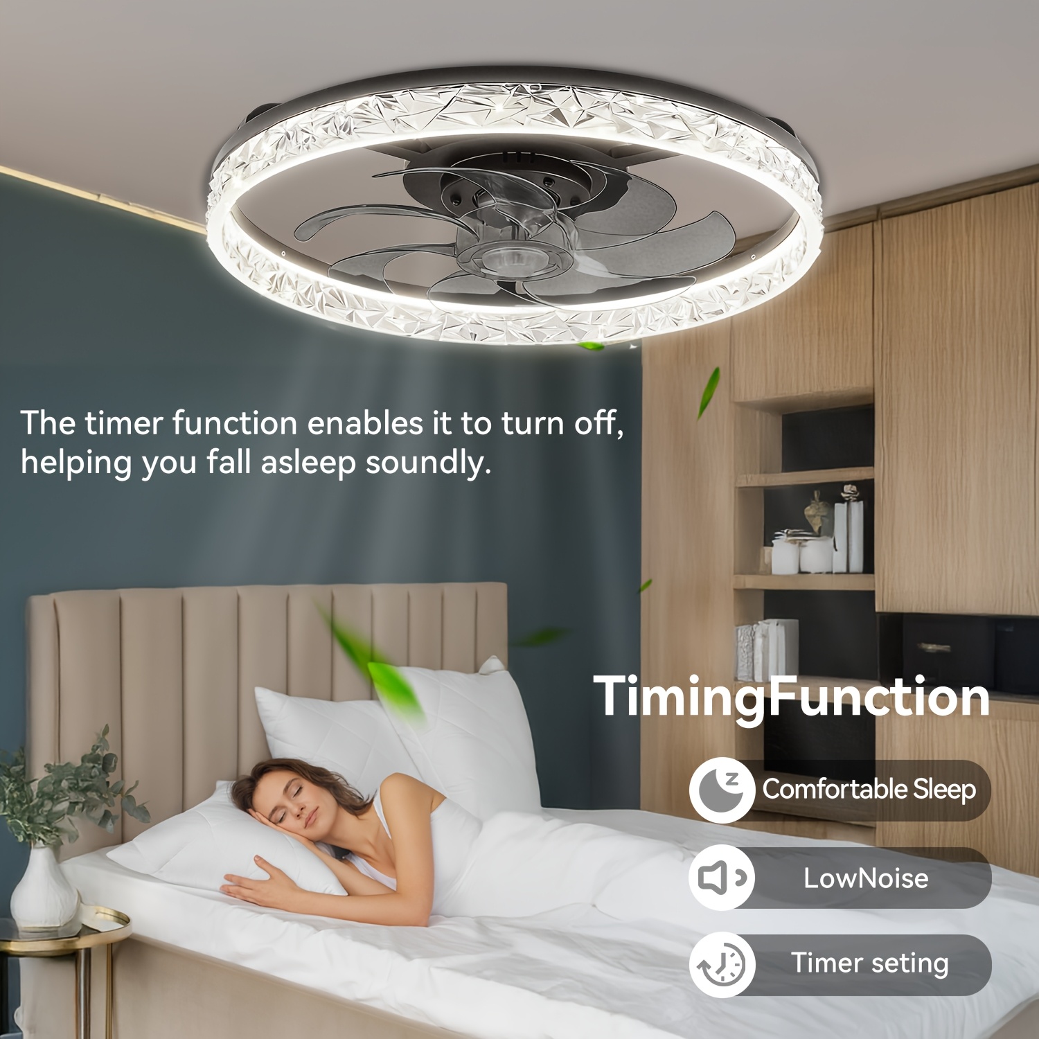 led ceiling fan 20 ceiling fan with lights   control 3 colors dimmable 6   crystal frame timing function reversible   indoor flush mount low profile ceiling fan for bedroom living room Product details 4