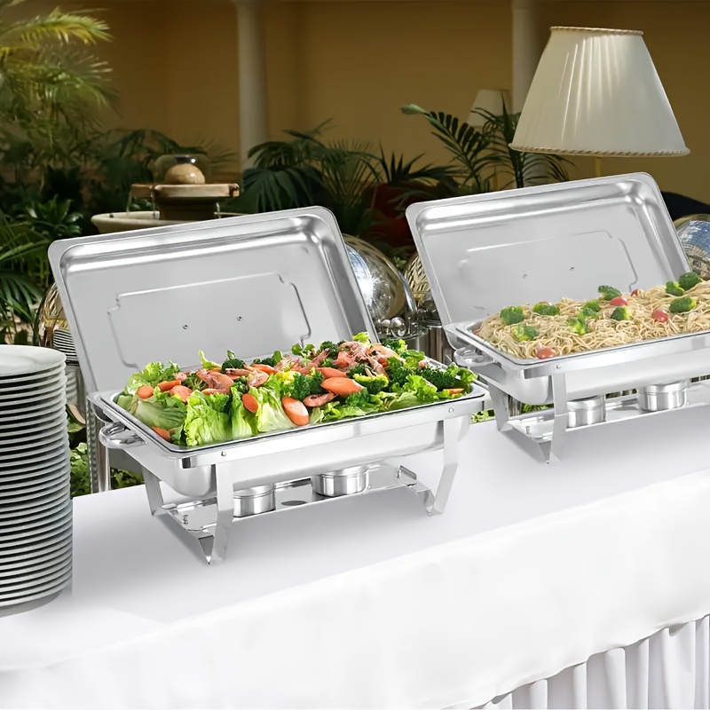 4pcs/set 9.5 qt chafing dishes buffet silvery rectangular full size stainless steel catering chafer food warmer for banquet party catering supplies,   cooking, buffet setup, catering equipment, professional catering,   warmer,   chafing, sturdy construction, food warmer set, party hosts, restaurant owners Product details 1