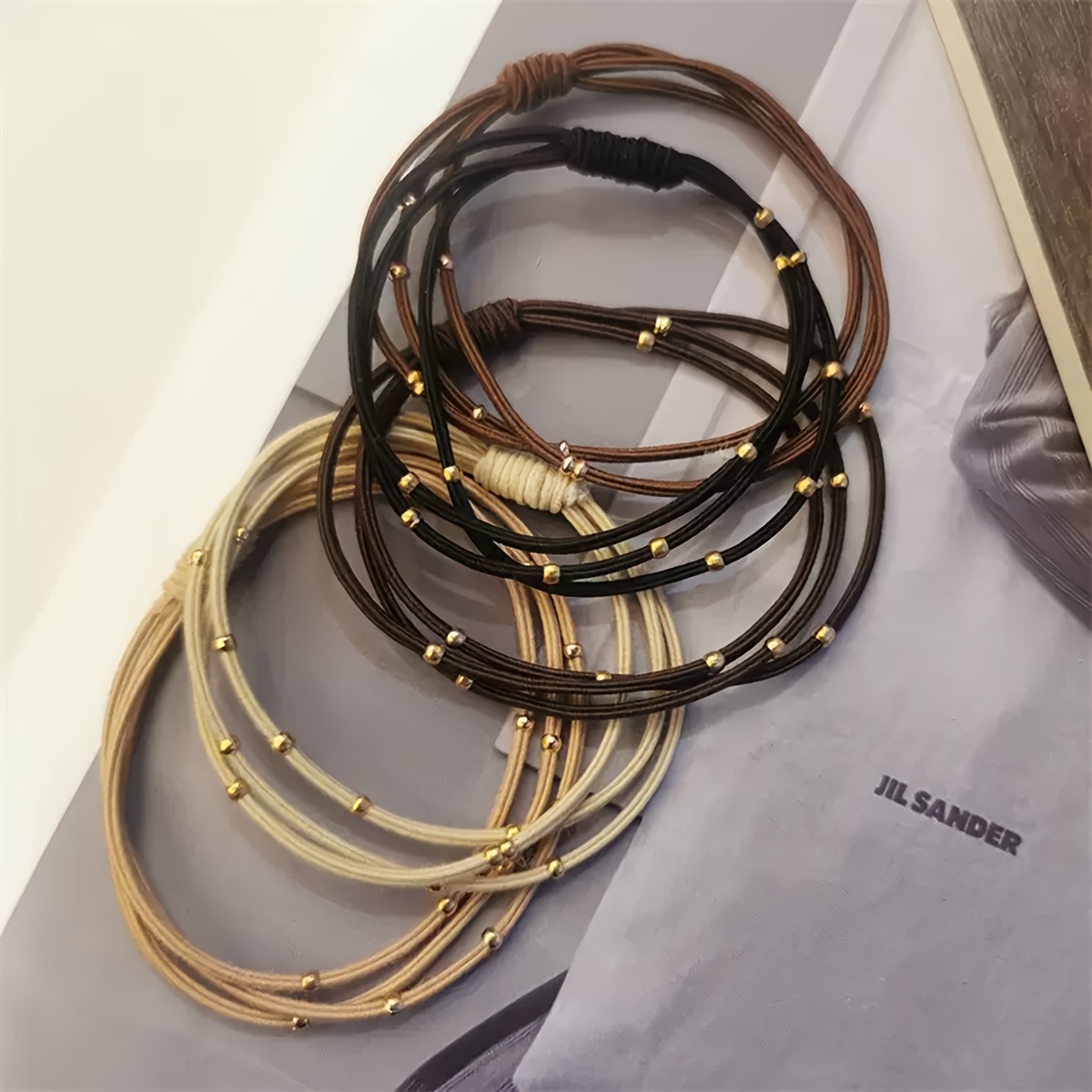 5pcs Bohemian Style Golden Bead Hair Ties, High-Elasticity