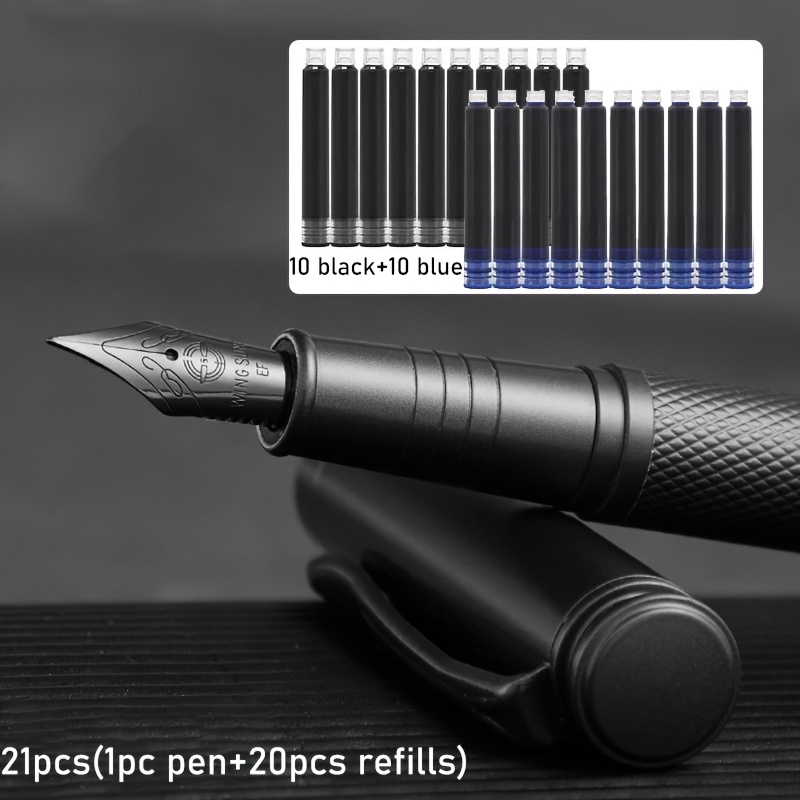 TEMU 21pcs (1pc Metal Calligraphy Pen+20pcs Refills) Portable Minimalist Lines Advanced And Elegant Signature Pens, 0.38mm Nib, Suitable For