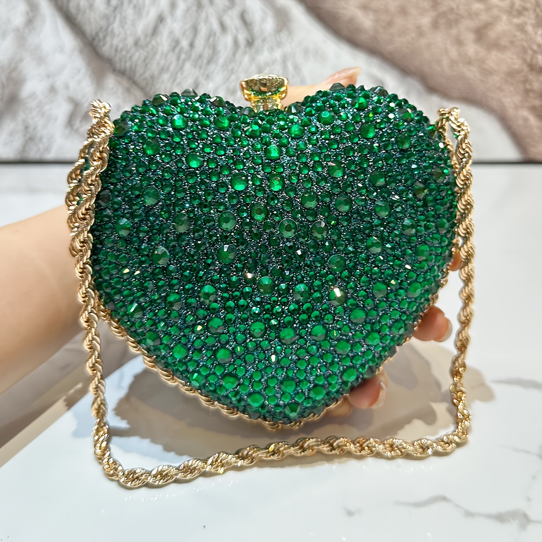 TEMU 1pc Women's Fashionable Shiny Heart Shaped Rhinestone Handbag Handbag Evening Dress Women's Party Handbag Wallet, Suitable For Formal Occasions
