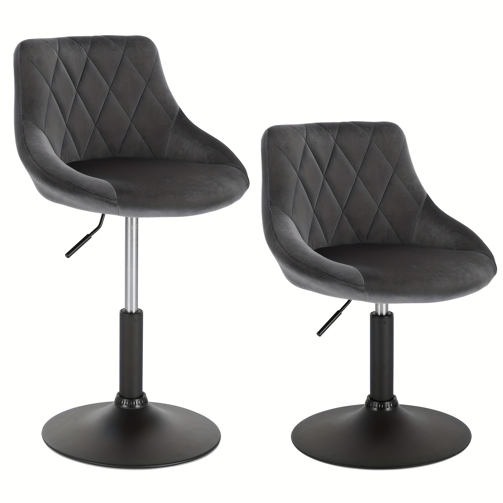 Set Of 2 Low Bar Stools With Adjustable Height, Featuring A Velvet Seat And A Metal Frame, Perfect For Breakfast Areas