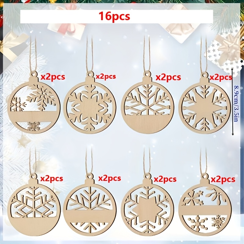 TEMU 16 Pezzi Set di Decorazioni Natalizie a di con in Legno, 16 Pezzi in Legno e 16 Cordini, Fai da Te per Adulti, Decorazioni per Halloween,