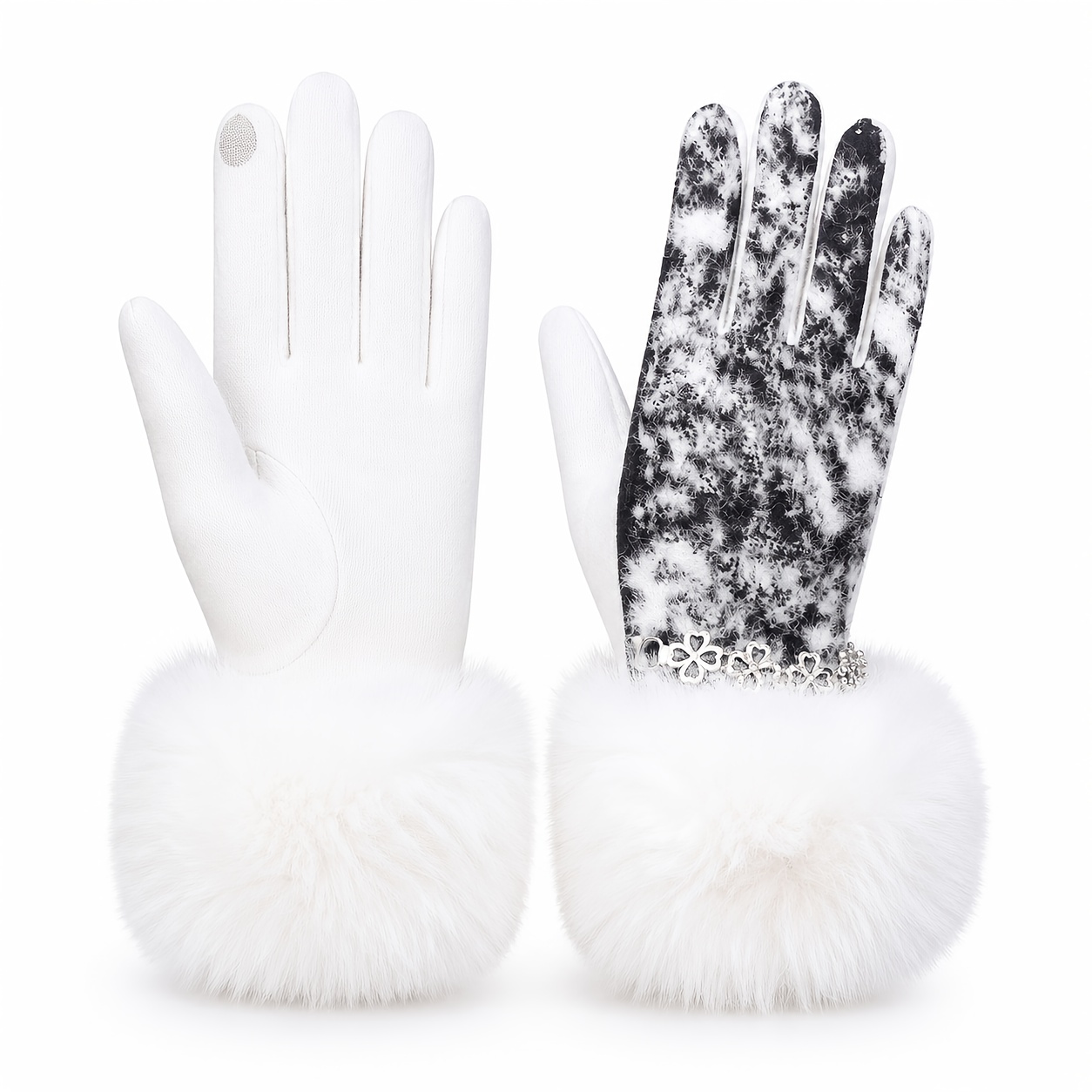Winter Plush Ruffled Thickened Gloves, Fashionable Warm Style