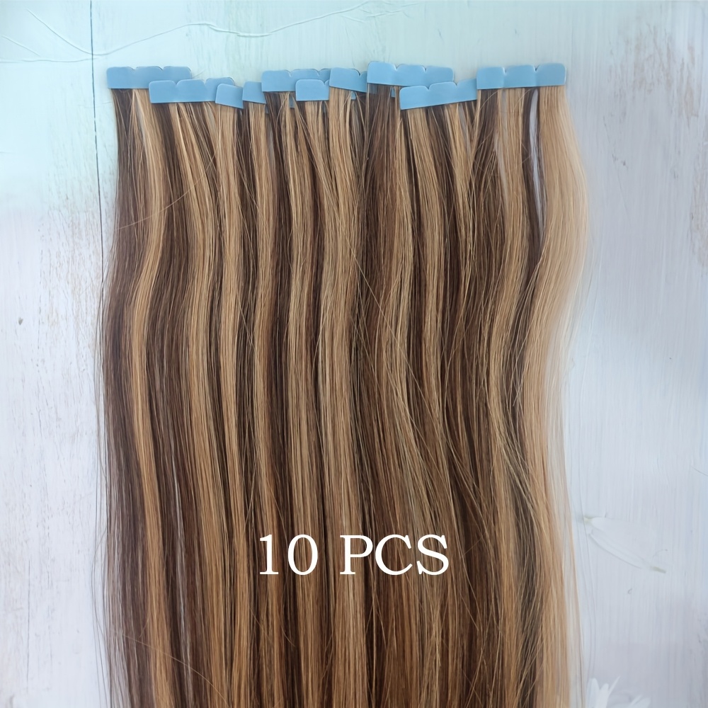 10pcs mini tape in hair extensions human hair balayage blonde highlights straight   human hair extensions for women easy to apply   look for all light beige tones versatile styling options easytoapply tapes details 0