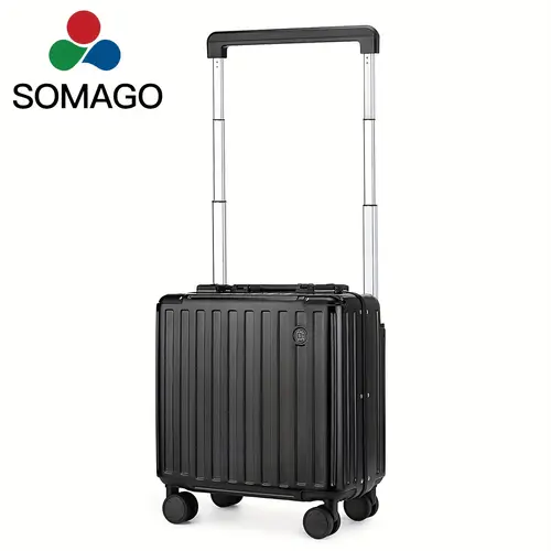 aluminum frame 18 carry on luggage wide handle suitcase built in double hardside lightweight pc travel suitcase with spinner wheels