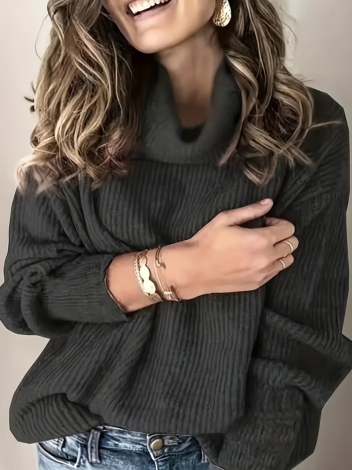 Women's Basic Turtle Neck Sweater Long Sleeve Ribbed Stretch
