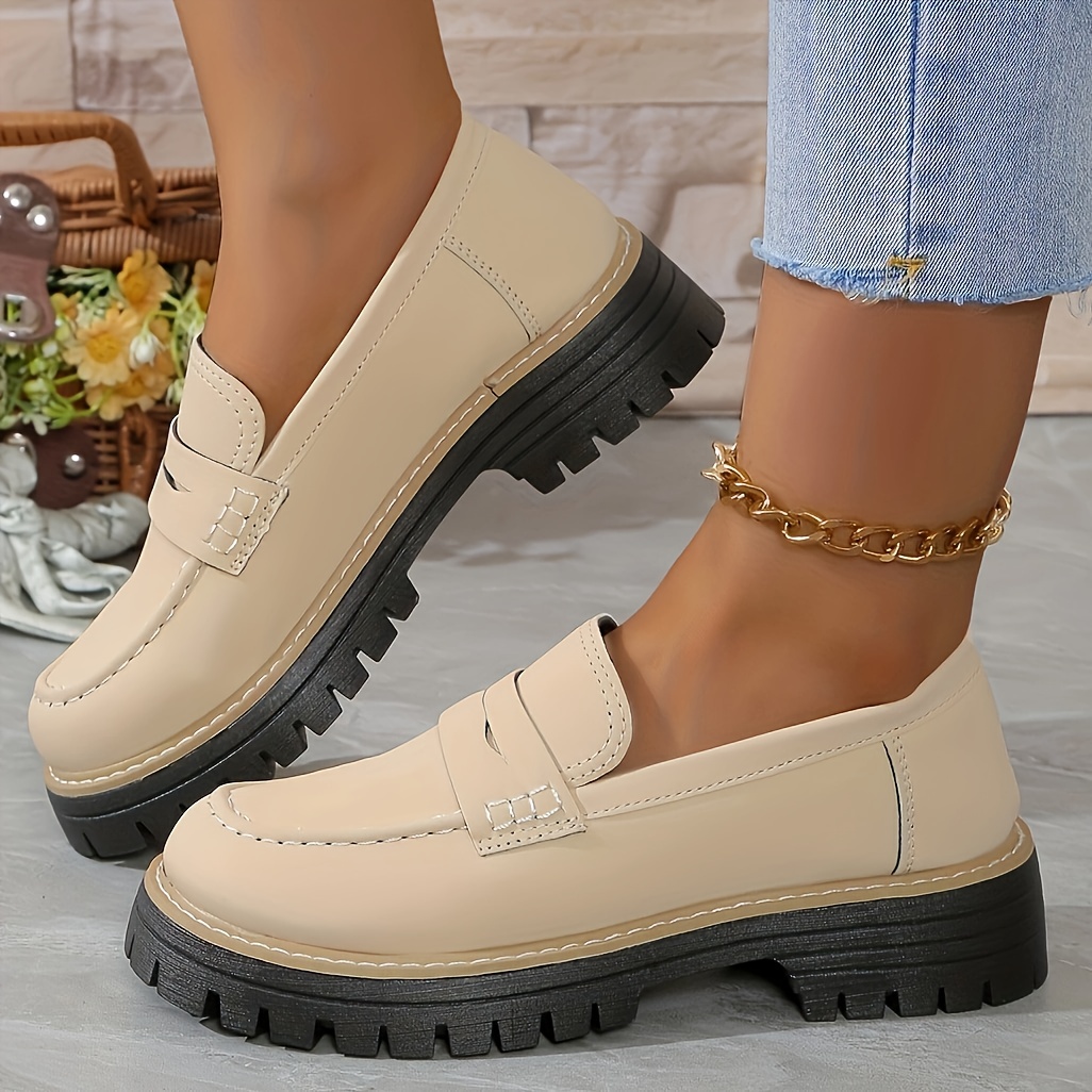 women s solid color platform loafers fashion preppy style details 3