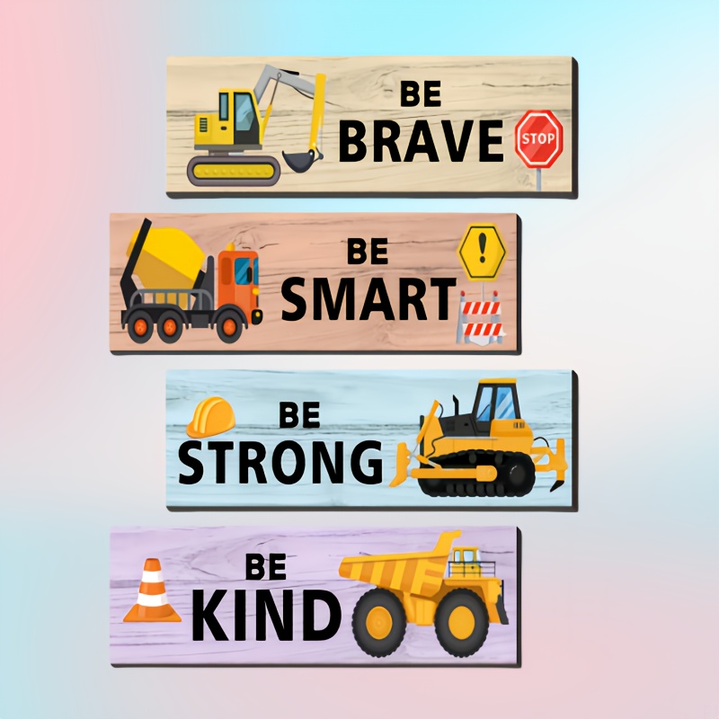 TEMU 4pcs Wooden Plaques Featuring Engineering Vehicles - Ideal Gifts For Quote Decoration In Bedrooms, Rooms, And Playrooms