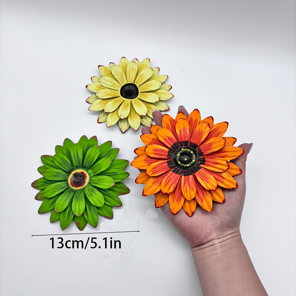TEMU 2d Flat, [2d Flat] Painted Acrylic Daisy Wall Hanging 3pcs Set, Pastoral Style Flower Wall Decor, Outdoor Courtyard Garden Fence Decoration,