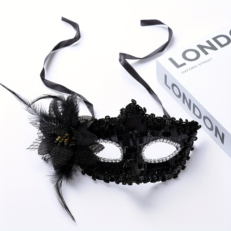 

Yabeni Elegant Black Lace Masquerade Mask For Women With Feather And Flower Accents, Material, Anime Theme Venetian Costume - And Party Accessory