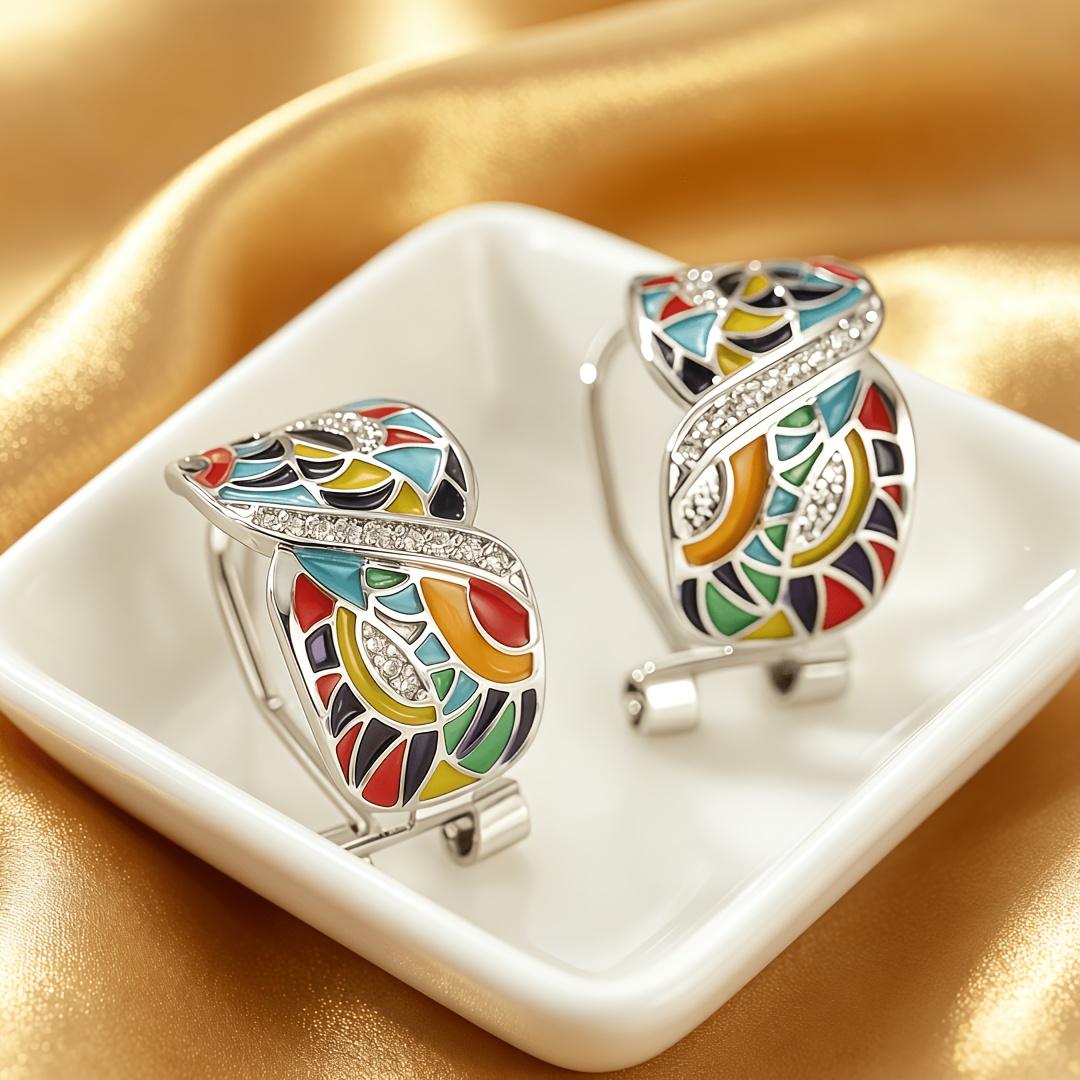 TEMU Boucles d'oreilles en verre feuille , design artisanal unique, boucles d'oreilles multicolores élégantes, unisexe pour un usage , parfaites pour