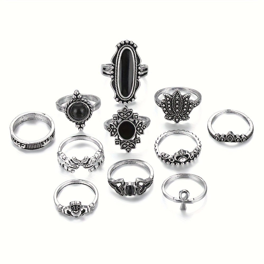 TEMU 11pcs Vintage Ethnic Set, Elephant, Crown, For Lotus Bohemian Pattern Jewelry, Ideal For Gifting Or Vacation Wear