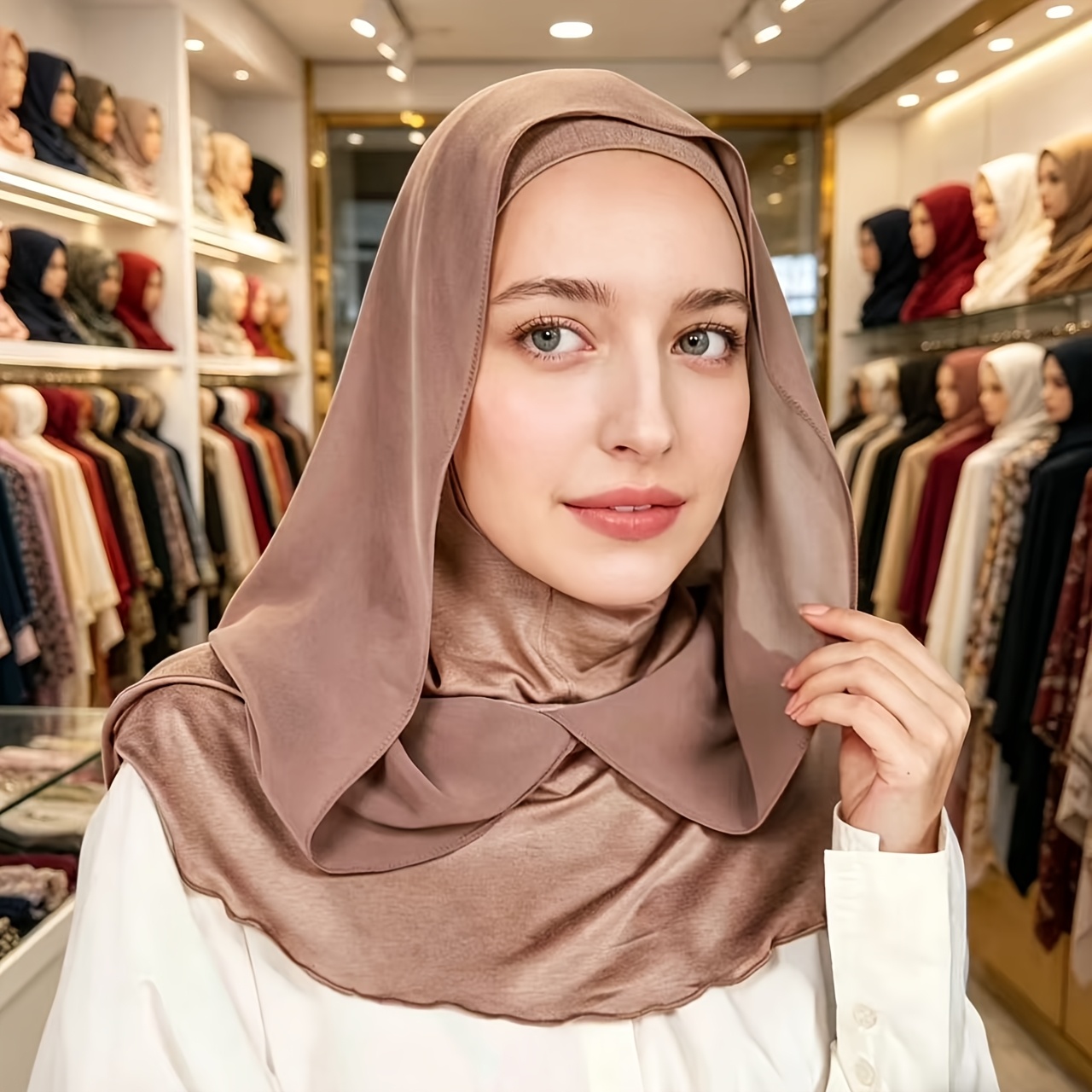 instant womens solid color balaclava muslim headscarf hood and matching headband two in one splicing new style for summer inner layer fits the skin outer layer chiffon is breathable suitable for ramadan and daily wear