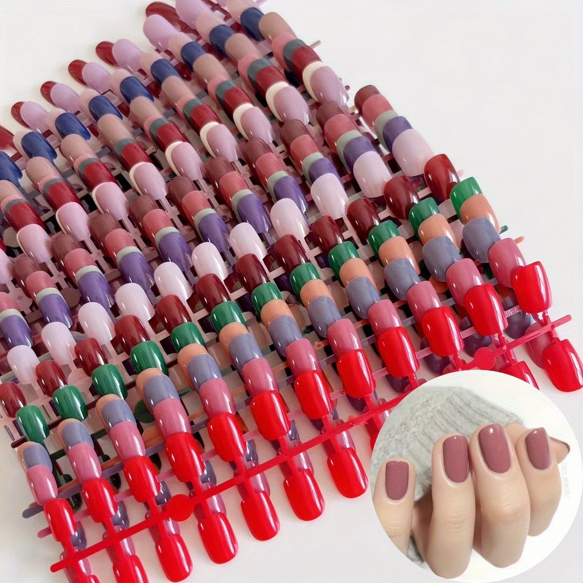 TEMU 120pcs Short Square Mixed Colors (5pcs) Full-cover Press-on Nails, Shades For Different Outfits, Women’s Festivals And Daily Gatherings, Easy To