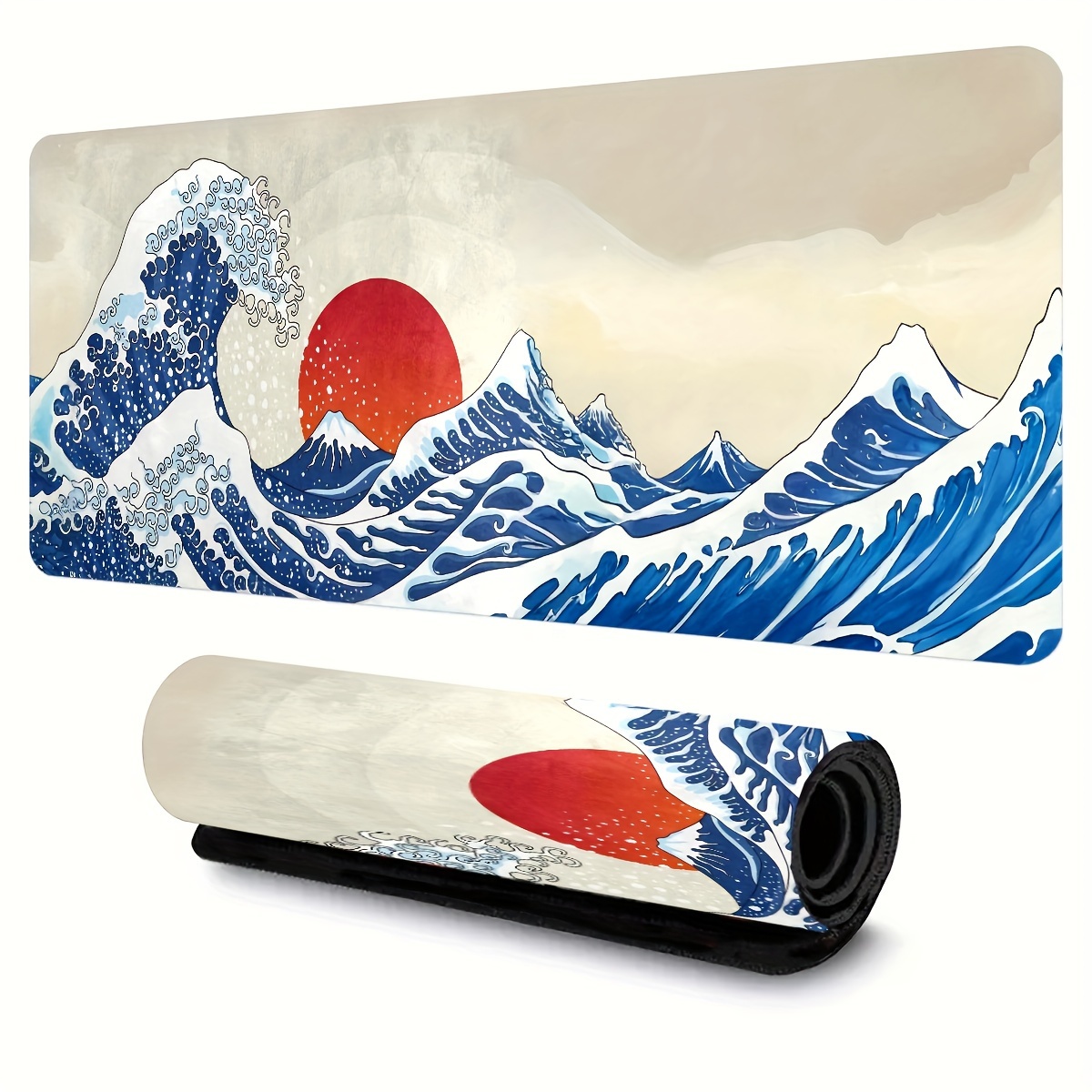 

Kanagawa Wave Large Xl Mouse Pad - Japanese Blue & White Waves Design, 31.5 X 11.8 Inches, Polyester Fiber, Ideal For Office And Gaming