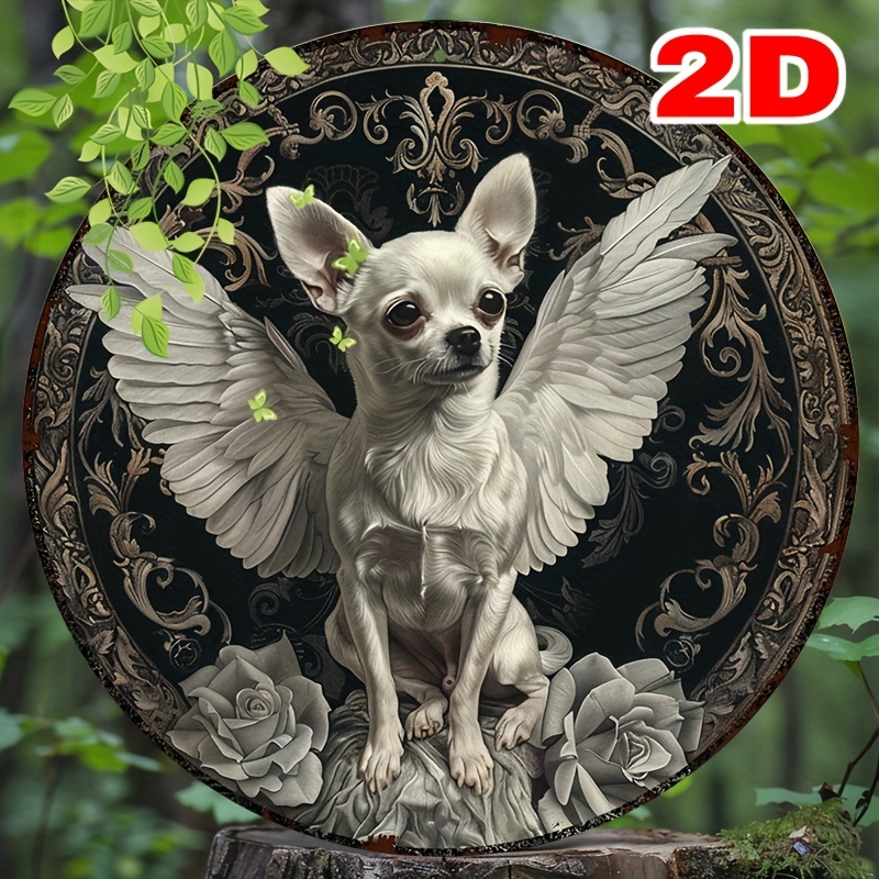 

Chihuahua With Wings 8x8" Round Aluminum Wall Art - Uv & Scratch Resistant, Easy-hang Decor For Home & Kitchen Dog Decor For Home Chihuahua Decor