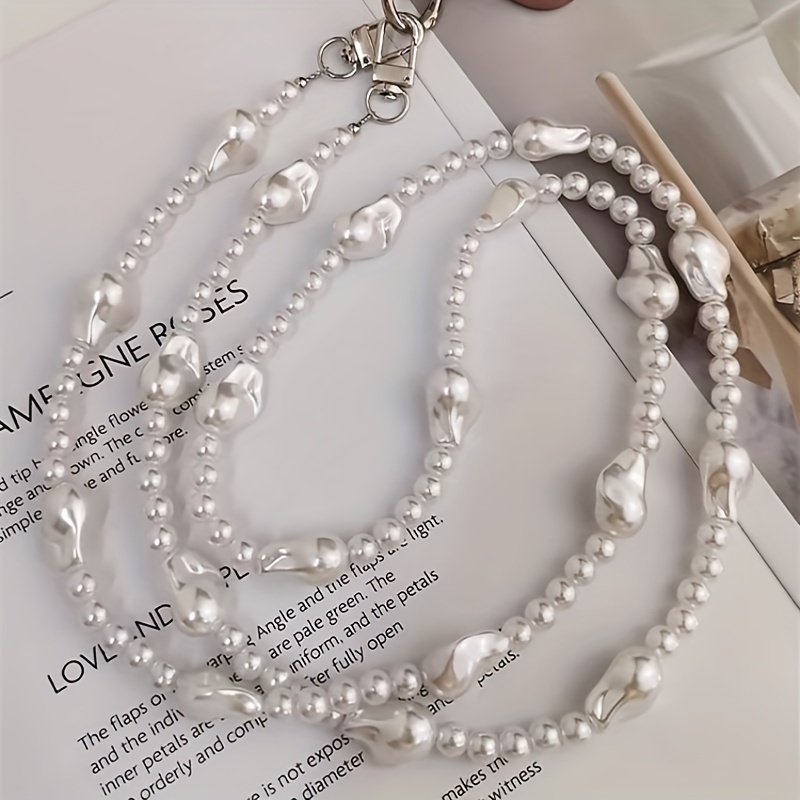 Image of Elegant Multi-strand Pearl Phone Chain - Chic Crossbody & Shoulder Bag Strap With Glossy Beads, Anti-drop Accessory, Stylish Outfits, Phone Strap