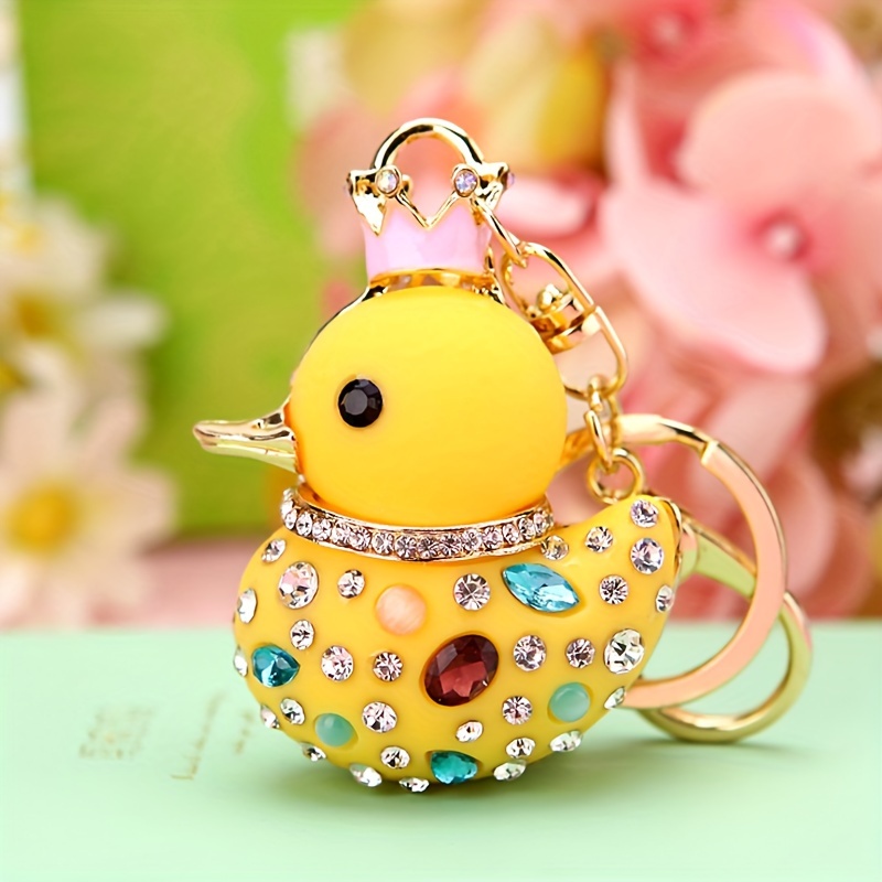 

1pc Cute Crown Duck Keychain Colorful Rhinestone Animal Alloy Key Chain Ring Bag Backpack Charm Car Key Pendant Women Daily Use Gift