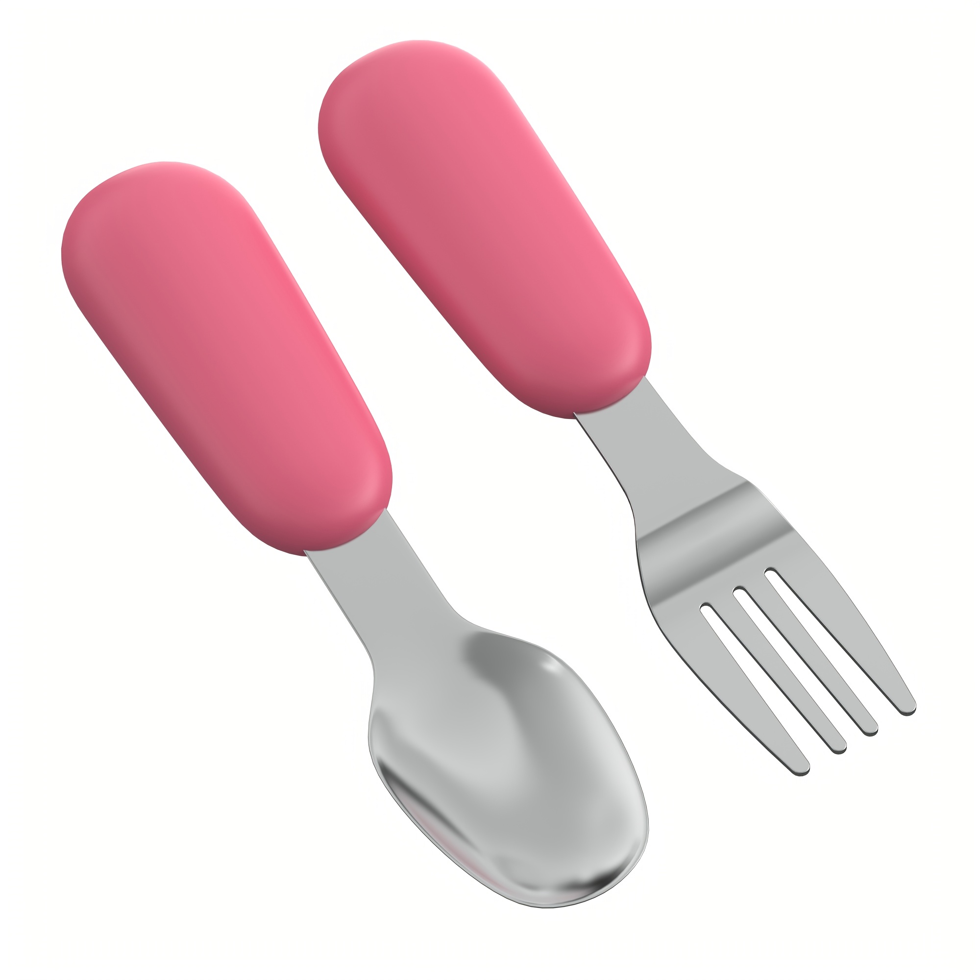 Set of 2 Stainless Steel Baby Forks and Spoons with Silicone Handles for Easy Gripping, Dishwasher Safe