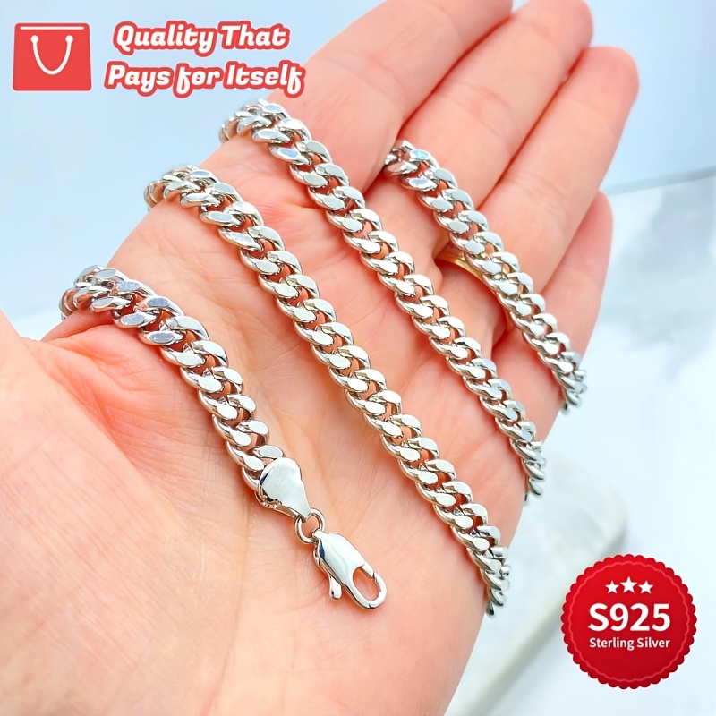 925 Sterling Silver Cuban Link Chain Necklace, Unisex