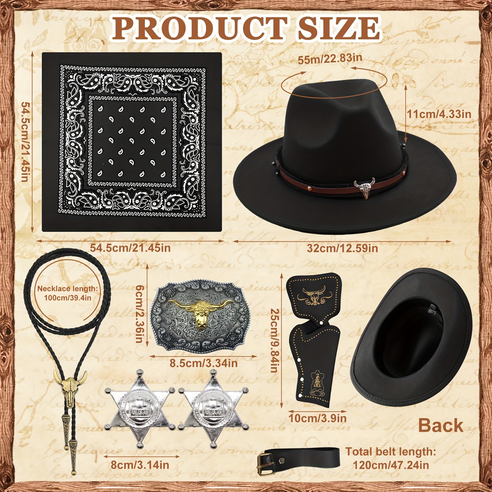 set 7 western cowboy costume additions featuring a black hat  display picture 1