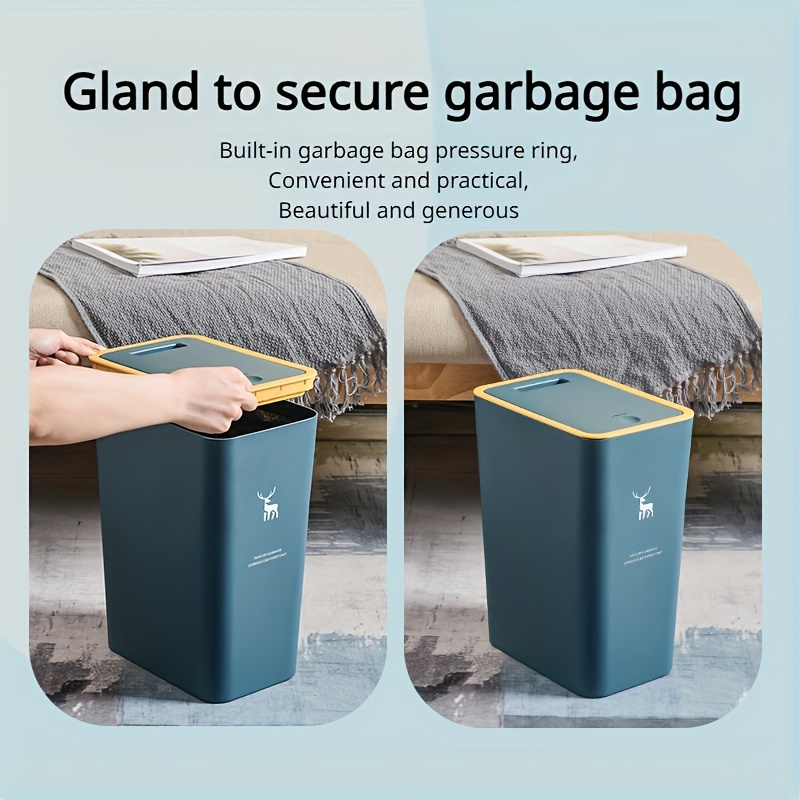 Plastic Trash Can With Press Open Lid Household Garbage - Temu