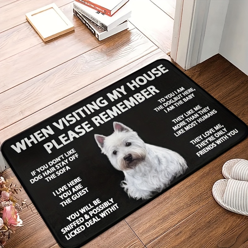 

West Highland White Terrier Themed Washable Bath Rug With Dog Motif, Non-slip Door Mat For Bathroom, Kitchen And Outdoor Use - Polyester, Woven Weave, Oblong Shape, Textured, 60cm X 40cm (900g/㎡)