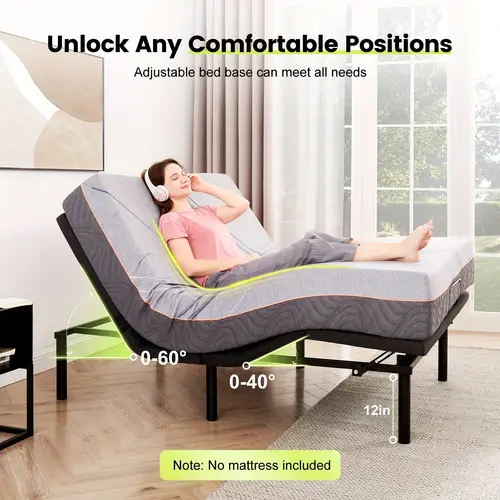 adjustable with wireless remote height settings usb ports ergonomic zero gravity design quiet motor contemporary metal frame for queen twin xl beds black bedroom furniture sturdy construction