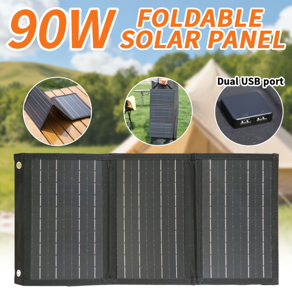 1pc Panneau Solaire Pliable avec Double Ports USB, Chargeur Solaire Portable pour Téléphones et Accessoires, Idéal pour le Camping, la Randonnée, le Vélo et les Pique-niques, Batterie Solaire Externe