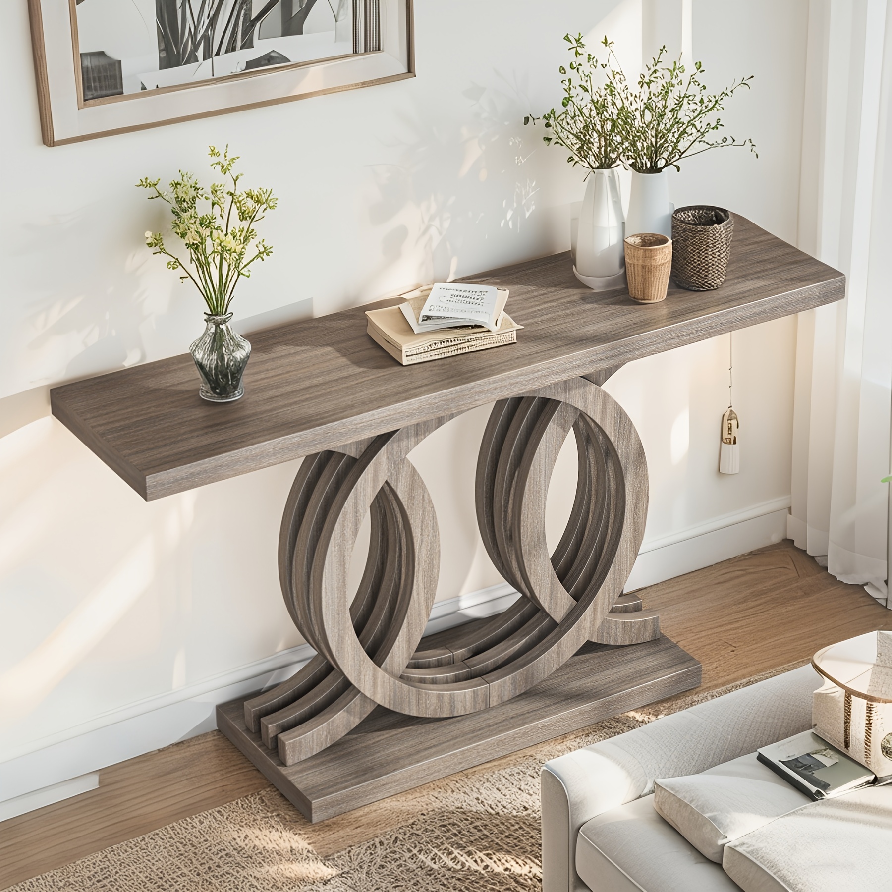 Wanbor 55" Industrial Narrow Sofa Table - Round Frame Console